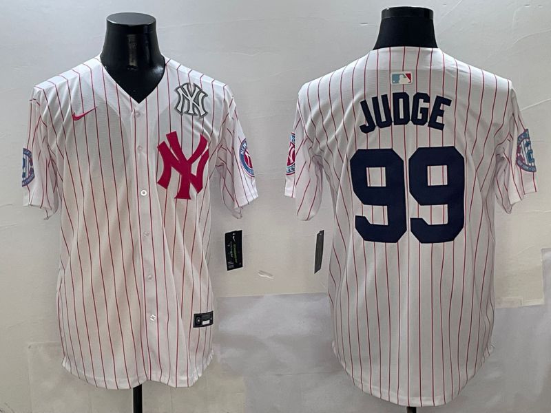 Men New York Yankees #99 Judge White Stripe Jointly Name Nike 2025 MLB Jersey style 6